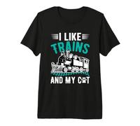 I Like Trains and My Cat Premium T-Shirt