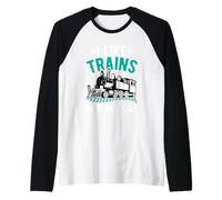 I Like Trains and My Cat Raglan Baseball Tee