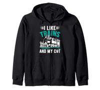 I Like Trains And My Cat Zip Hoodie