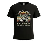I Like Whiskey and Cigars and Maybe Retro Tshirt Ape Gorilla Novelty Tee Top(Black, XXL)