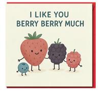 I Like You Berry Berry Much Cute Fruit Pun Card - Strawberry, Raspberry, Blackberry & Blueberry - Love/Anniversary Greeting Card for Partner or Valentine