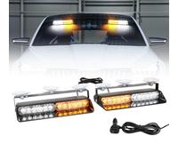 I LITTON 2-IN-1 Amber & White LED Windshield Strobe Lights, 2 x 8.4 Inch Ca Interior Light, 26 Modes 12/24V Emergency Traffic Advisor Front/Rear Car Window Dash Strobe Lights for Trucks Vehicles