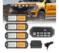 I LITTON 4-in-1 White & Amber Strobe Beacon Lights with 9-Key Switch, 20 Flash Modes Warning Car Emergency Light 24V 12V Flashing Beacon Light Bar for Trucks Bumper Vehicles Snowplow