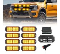 I LITTON Amber LED Strobe Lights with Control Switch, 12/24V LED Flashing Beacon Grilled Lights Bar, Car Warning Emergency Amber Strobe Light Bars for Trucks Vehicles Pickup, 8x24 LED, Amber