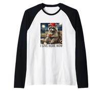 I Live Here Now - Coffee - Funny Raccoon Raglan Baseball Tee