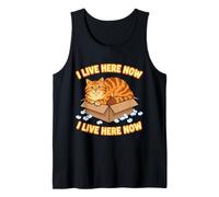 I Live Here Now Funny Cat in A Box Tank Top