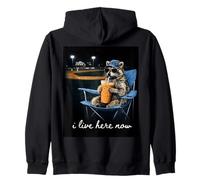 I Live Here Now Funny Cute Raccoon Ballfield Baseball Field Zip Hoodie