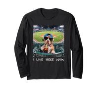 I Live Here Now Funny Pitbull Funny Baseball Field Meme Long Sleeve T-Shirt