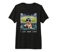 I Live Here Now Funny Pitbull Funny Baseball Field Meme Premium T-Shirt