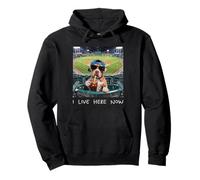I Live Here Now Funny Pitbull Funny Baseball Field Meme Pullover Hoodie