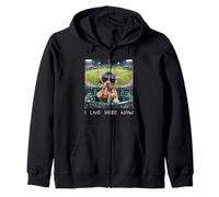I Live Here Now Funny Pitbull Funny Baseball Field Meme Zip Hoodie
