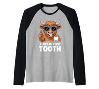 I Lost My First Tooth Kids Tooth Fairy Funny Highland Cow Raglan Baseball Tee