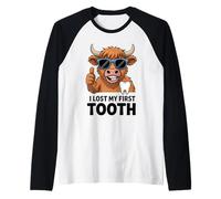 I Lost My First Tooth Kids Tooth Fairy Funny Highland Cow Raglan Baseball Tee