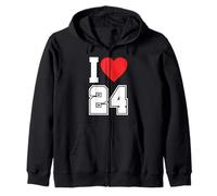 I Love 24 Number 24th Birthday Sports Fan Jersey Football Zip Hoodie