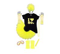 I Love 80's Neon Colour Fancy Dress Costume T-Shirt Legwarmers Gloves Ultimate Set (Medium, Yellow)