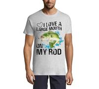 I Love A Large Mouth On My Rod Funny Bass Fishing Joke Crew Neck Cotton Men's T-Shirt Ash X-Large
