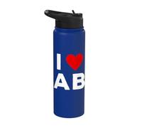I Love AB Initials First Last Name Personalised Red Heart Stainless Steel Insulated Water Bottle