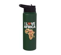 I Love Africa Continent Silhouette Design Stainless Steel Insulated Water Bottle