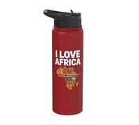 I Love Africa Tribal Pattern Safari Map Stainless Steel Insulated Water Bottle
