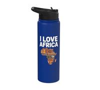 I Love Africa Tribal Pattern Safari Map Stainless Steel Insulated Water Bottle