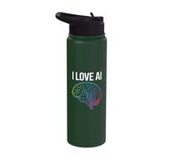 I Love AI Brain Circuit Technology Stainless Steel Insulated Water Bottle