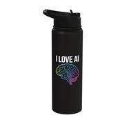 I Love AI Brain Circuit Technology Stainless Steel Insulated Water Bottle
