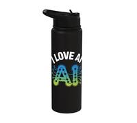 I Love AI Circuit Tech Enthusiast Design Stainless Steel Insulated Water Bottle