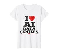 I Love AI Data Centers Distressed Tech Heart Funny Value Graphic T-Shirt, Women, White, S