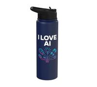 I Love AI Futuristic Neural Circuit Tech Stainless Steel Insulated Water Bottle