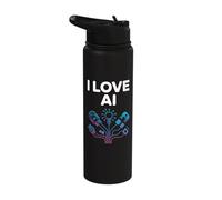 I Love AI Futuristic Neural Circuit Tech Stainless Steel Insulated Water Bottle