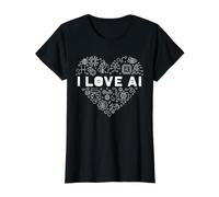 I Love AI Heart Artificial Intelligence Computer Science Value Graphic T-Shirt, Women, Black, XS