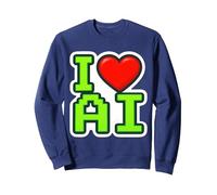 I Love AI Heart Artificial Intelligence Specialist Engineer Sweatshirt, Adult Unisex, Navy Blue, X-Large