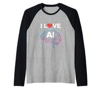 I Love AI Neural Brain Tech Design Raglan Baseball Tee