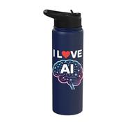 I Love AI Neural Brain Tech Design Stainless Steel Insulated Water Bottle