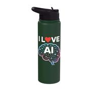 I Love AI Neural Brain Tech Design Stainless Steel Insulated Water Bottle