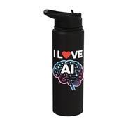 I Love AI Neural Brain Tech Design Stainless Steel Insulated Water Bottle