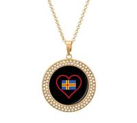 I Love Aland Island Red Heart Fashion Necklace Chain Round Graphic Pendant with Diamond Jewellery Golden-style