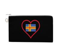 I Love Aland Island Red Heart Portable Canvas Coin Purse Fashion Pencil Case Travel Makeup Bag