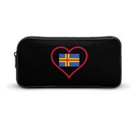 I Love Aland Island Red Heart Simple Pencil Case Big Capacity Pouch Box Travel Makeup Bag