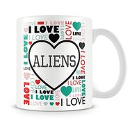 I Love Aliens Mug (Personalised Mug - Add Photo) Customised Love-Heart Mosaic Design Gift