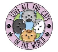 I Love All The Cats in The World Kitten Kitty Lover Peeking Cute Kawaii Globe Earth Map Paws Pawprints Paw Prints 1.2" Enamel Pin Badge