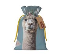 I Love Alpacas Print Christmas Gift Bag, Drawstring Christmas Bags Reusable Gift Bags With Name Tags
