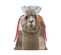 I Love Alpacas Print Christmas Gift Bag, Drawstring Christmas Bags Reusable Gift Bags With Name Tags