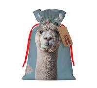 I Love Alpacas Print Christmas Gift Bag, Drawstring Christmas Bags Reusable Gift Bags With Name Tags