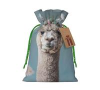 I Love Alpacas Print Christmas Gift Bag, Drawstring Christmas Bags Reusable Gift Bags With Name Tags