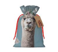 I Love Alpacas Print Christmas Gift Bag, Drawstring Christmas Bags Reusable Gift Bags With Name Tags