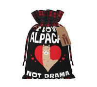 I Love Alpacas Print Christmas Imitation Burlap Gift Bag With Drawstring And Gift Tag,For Wrapping Candies