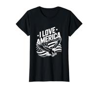 I Love America Bold Eagle Stars Stripes Value Graphic T-Shirt, Women, Black, M