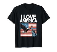 I Love America Eagle Liberty Statue Value Graphic T-Shirt, Men, Black, M