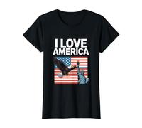 I Love America Eagle Liberty Statue Value Graphic T-Shirt, Women, Black, M